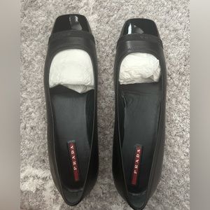 Prada Black Square Toe Ballet Flats